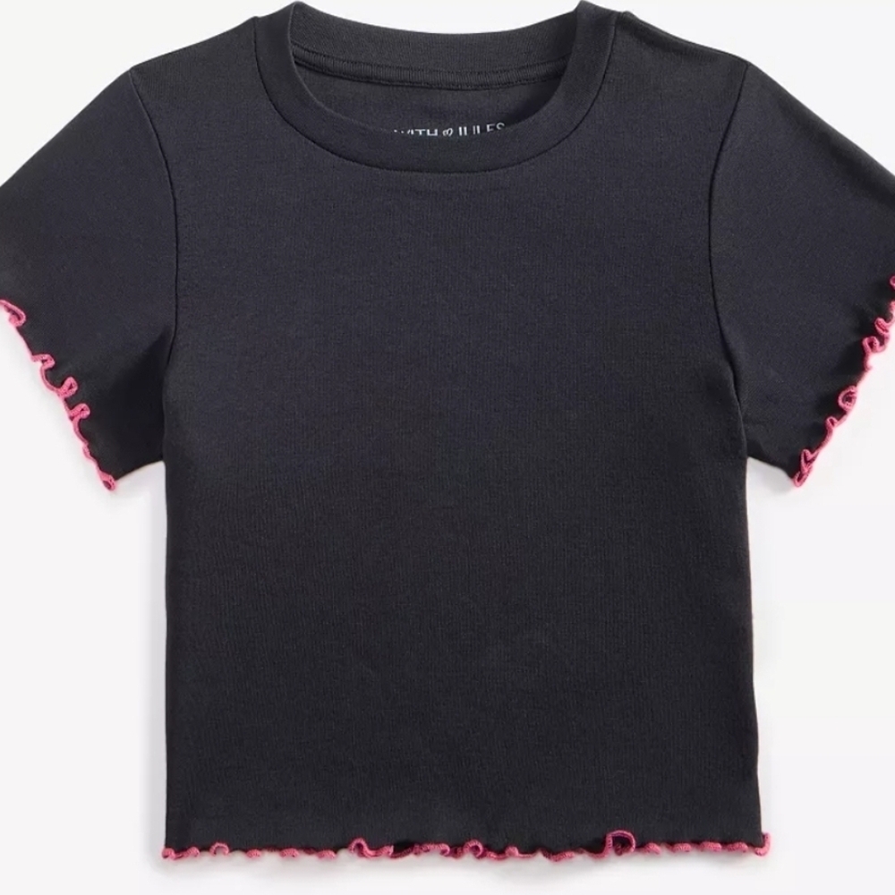 With Jules Black T-Shirt with Pink Trim